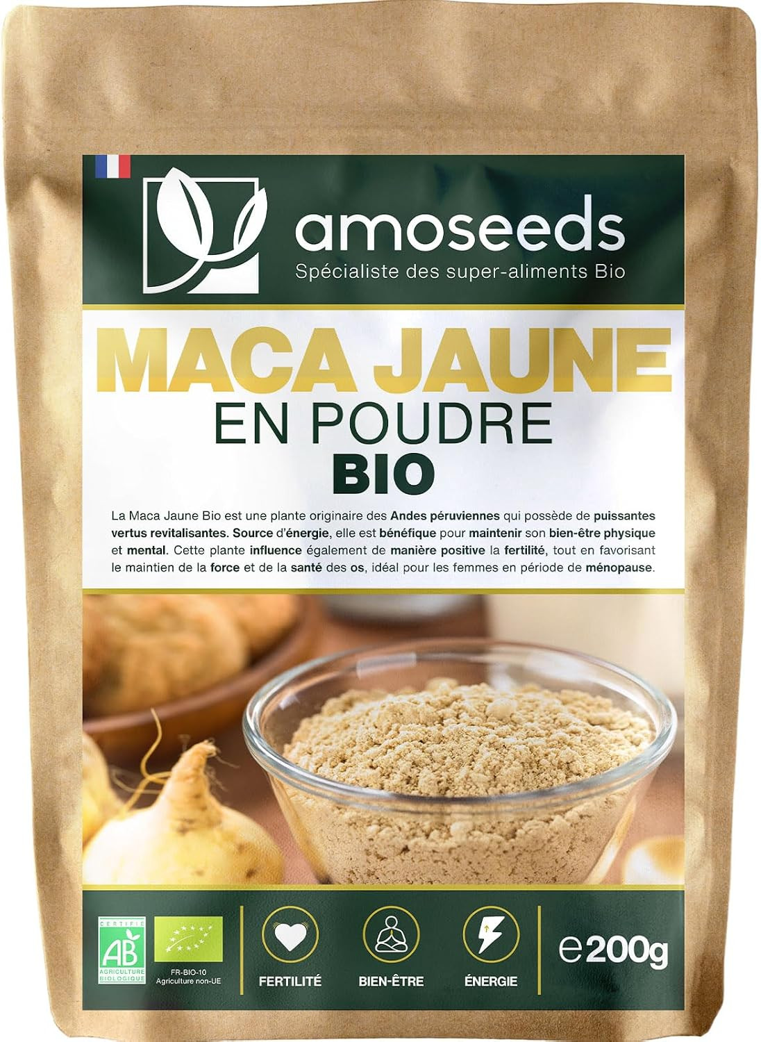 Maca Jaune Poudre BIO 200g Racine du Perou Vitalite Energie
